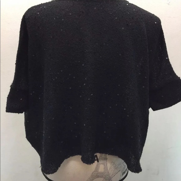 QED London Black Poncho Like Cable Knit Sweater Sequins S/M Square Blouse - Picture 2 of 6